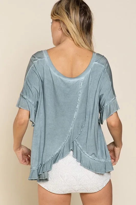 Peek a boo Ruffle Overlay Knit Top