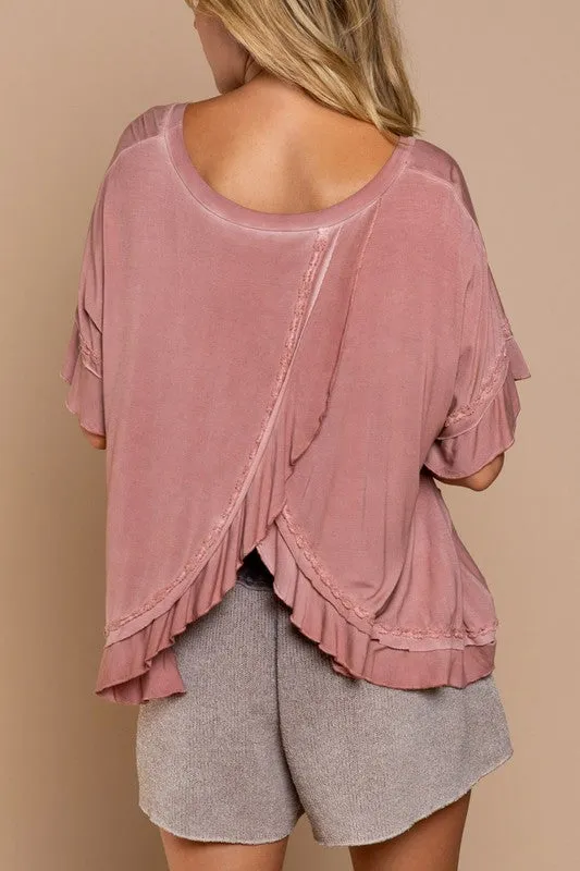 Peek a boo Ruffle Overlay Knit Top