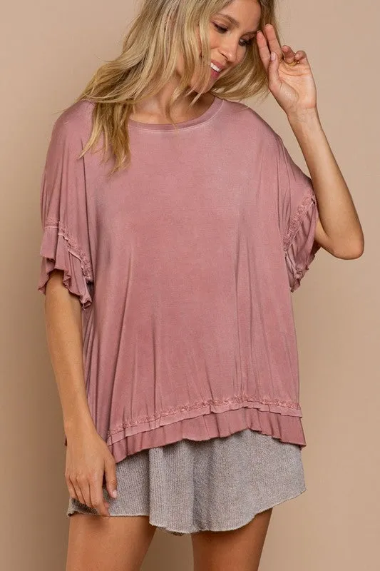 Peek a boo Ruffle Overlay Knit Top