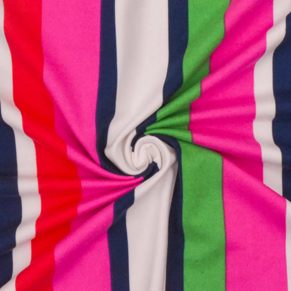 Pink-Green-Multi Stripe Printed Double Brushed ITY Jersey Knit Fabric