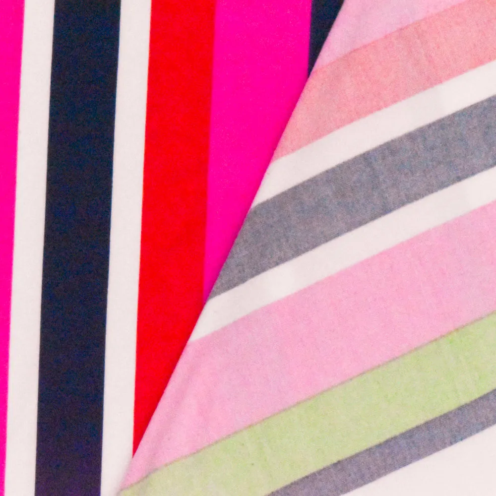 Pink-Green-Multi Stripe Printed Double Brushed ITY Jersey Knit Fabric