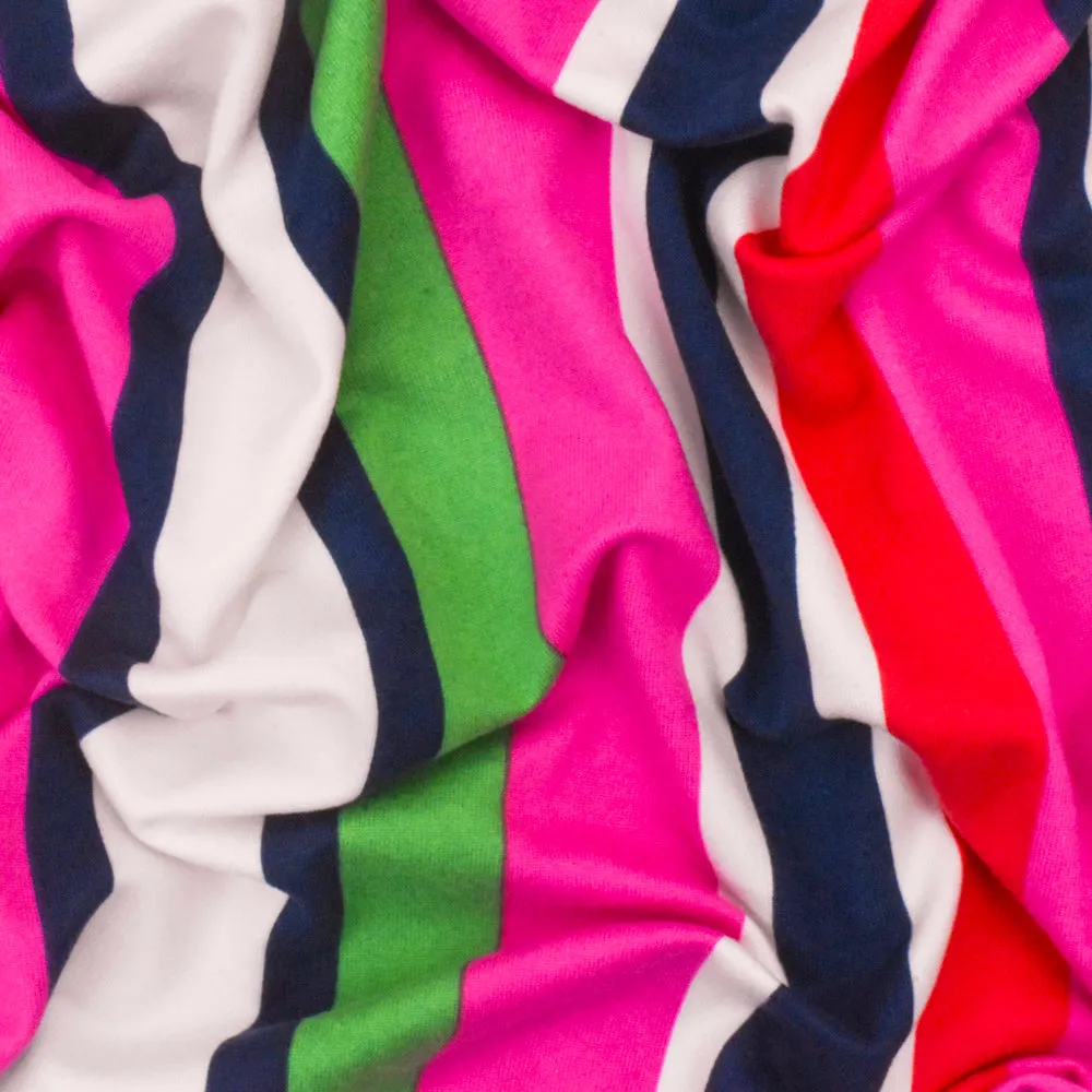 Pink-Green-Multi Stripe Printed Double Brushed ITY Jersey Knit Fabric