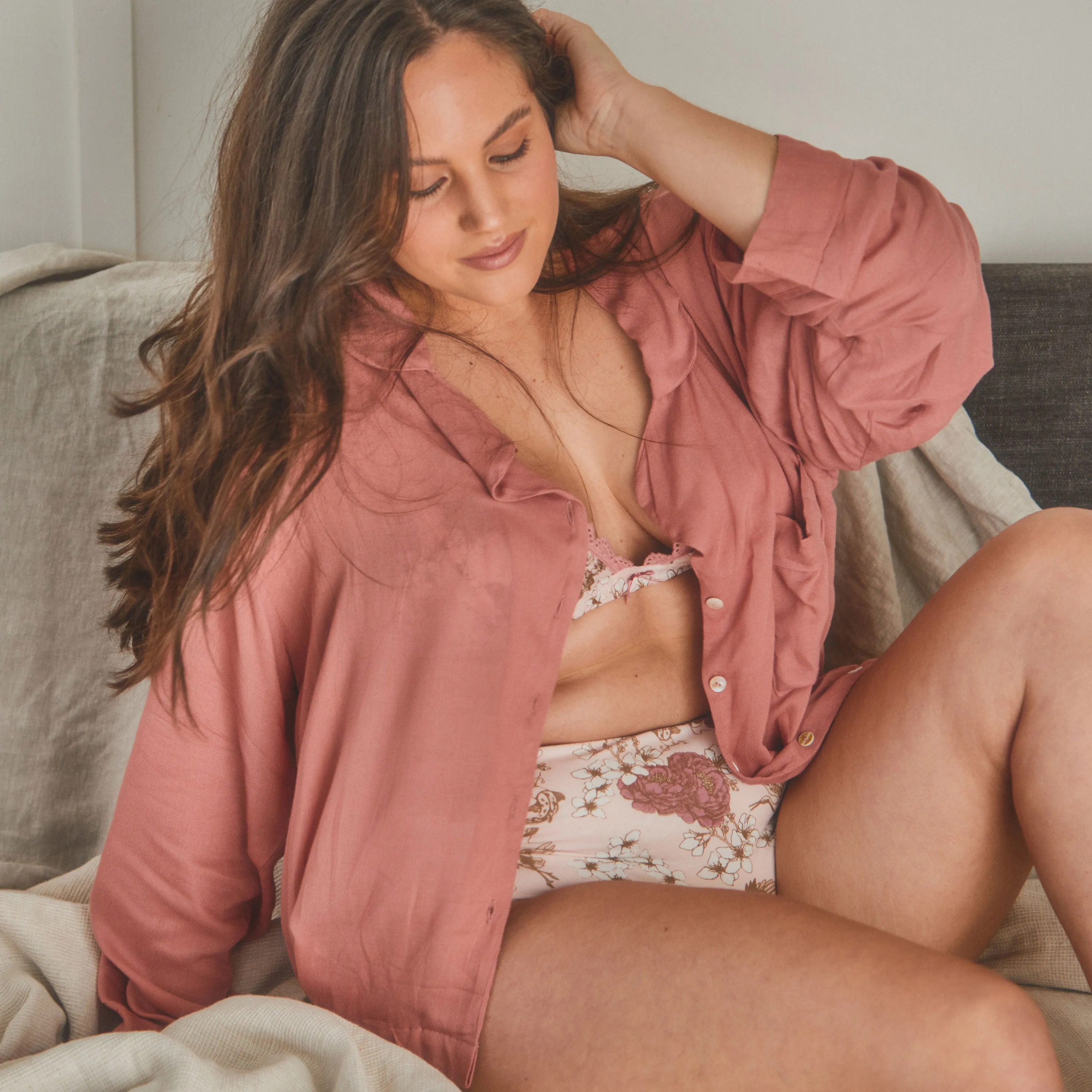 PJ shirt in bamboo in rose