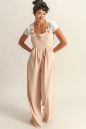 Pleated Detail Front Pocket Wide Strap Overalls in Watermelon Pink