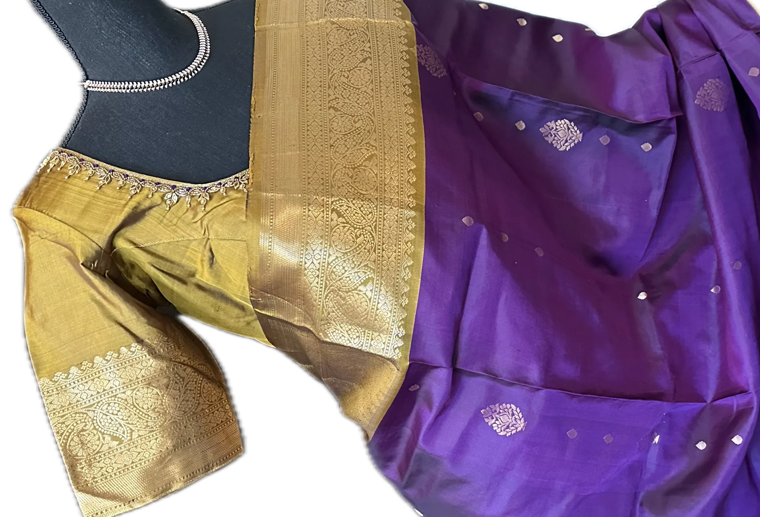 Purple goldzari pure soft silk saree online usa with stitched embroidered blouse online usa