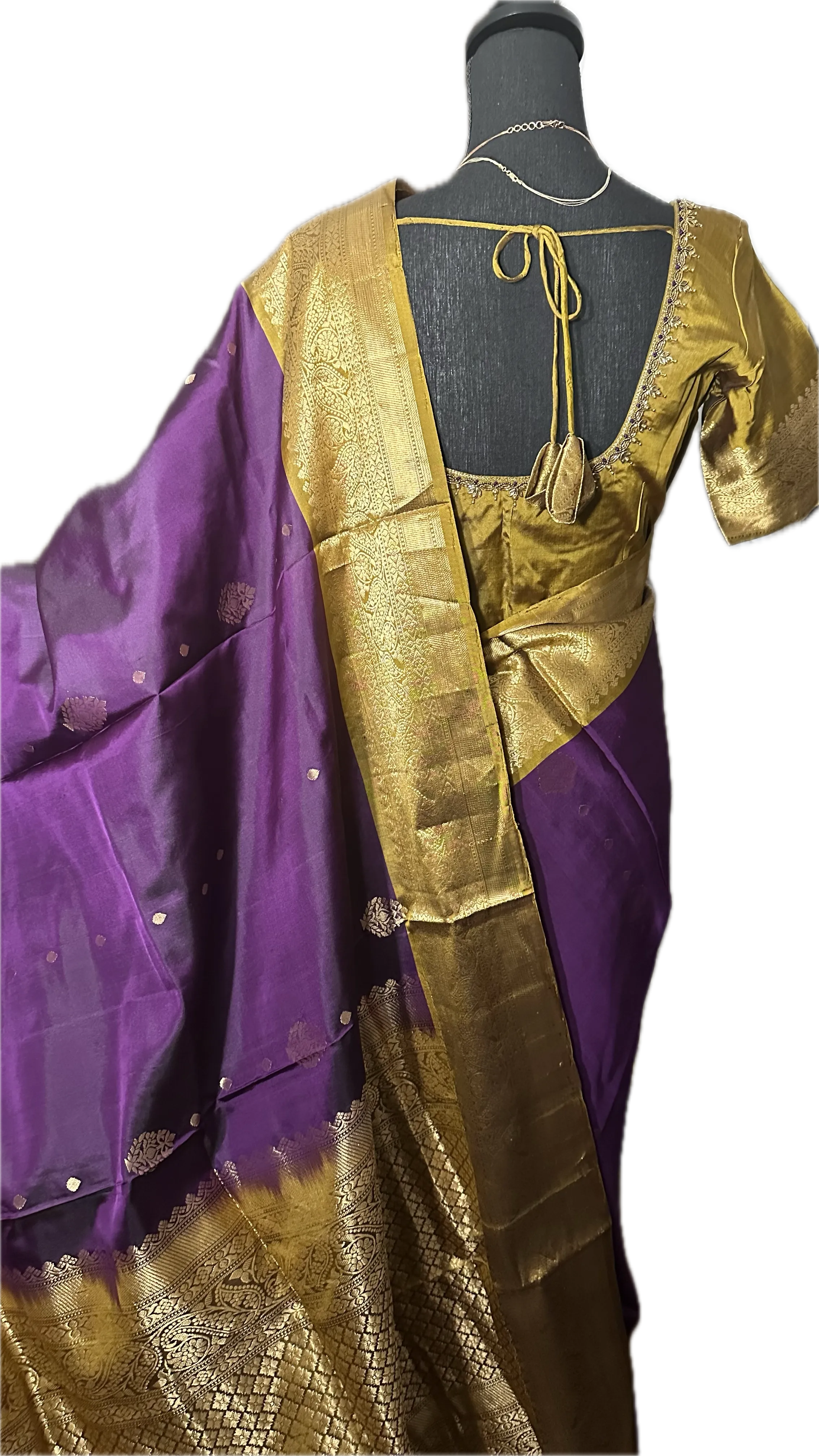Purple goldzari pure soft silk saree online usa with stitched embroidered blouse online usa