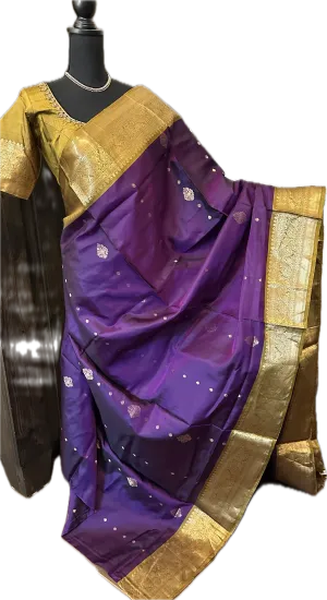 Purple goldzari pure soft silk saree online usa with stitched embroidered blouse online usa