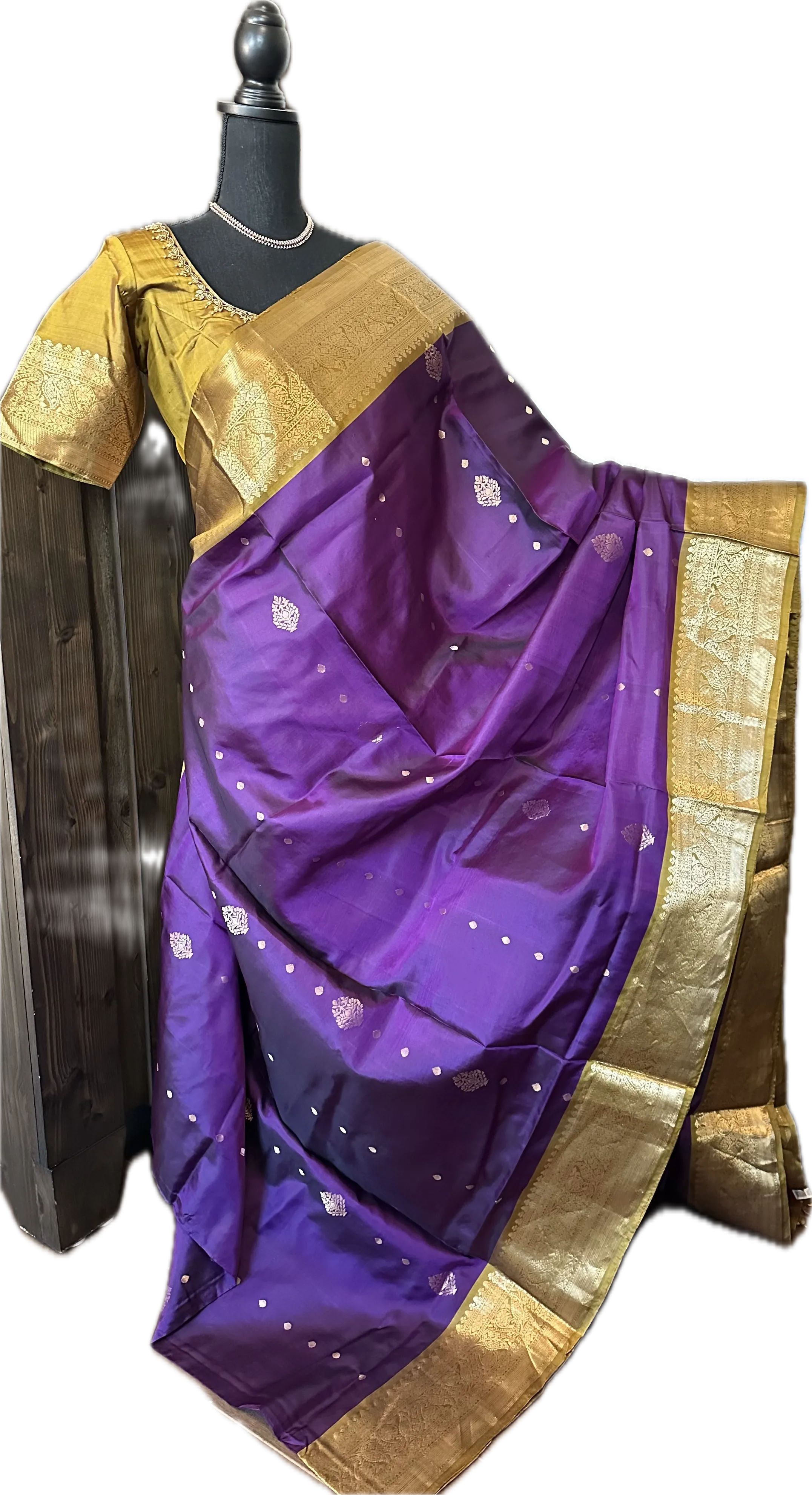 Purple goldzari pure soft silk saree online usa with stitched embroidered blouse online usa