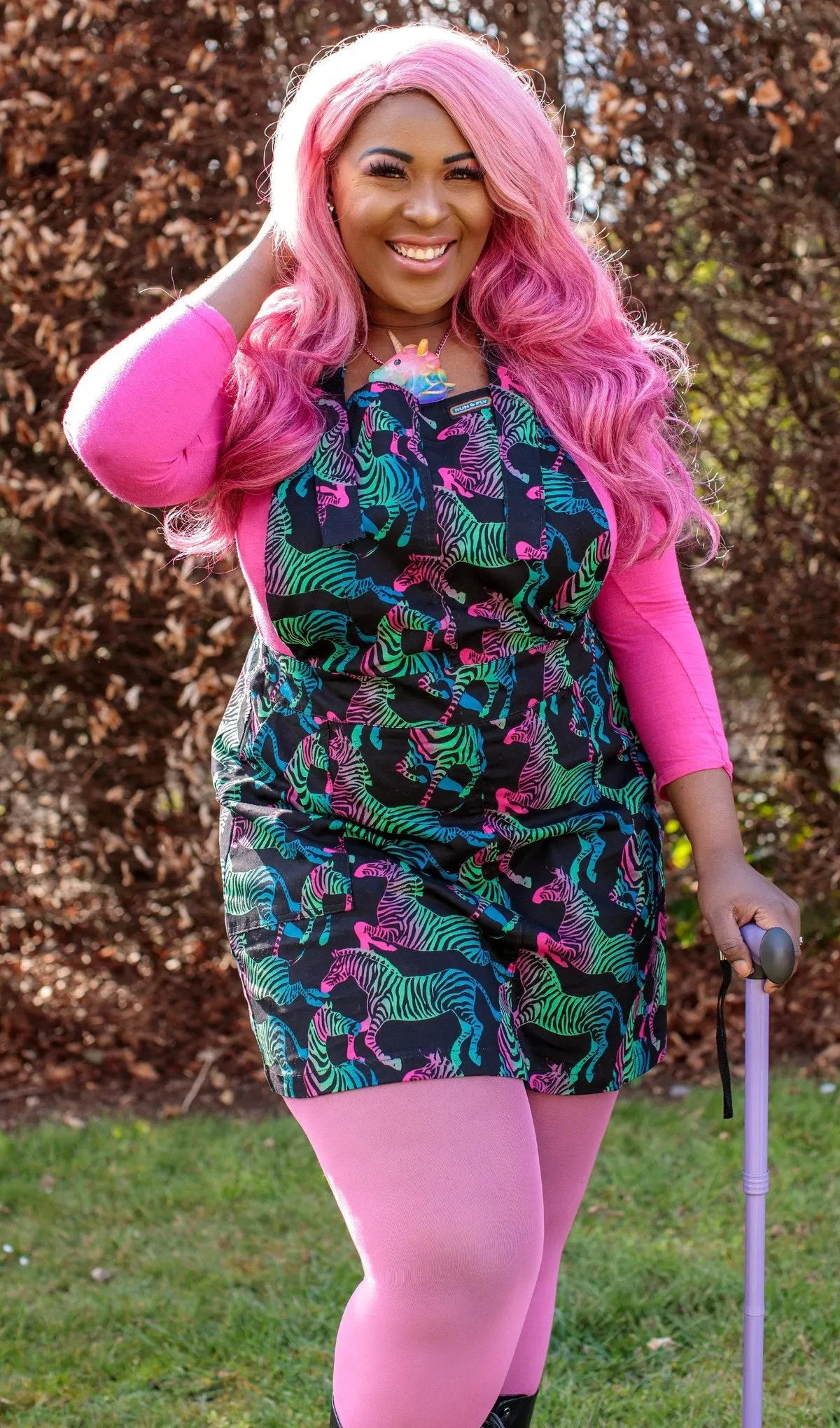Rainbow Zebra Print Dungaree Pinafore Dress by Run and Fly