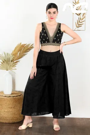 Readymade Mulbury Silk Padded Back Open Sleeveless Black Saree Blouse