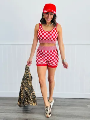 Red Checkmate Crop Tank & Shorts Set (Reg.)