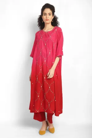 Red Jharokha  Kurta Co-ord