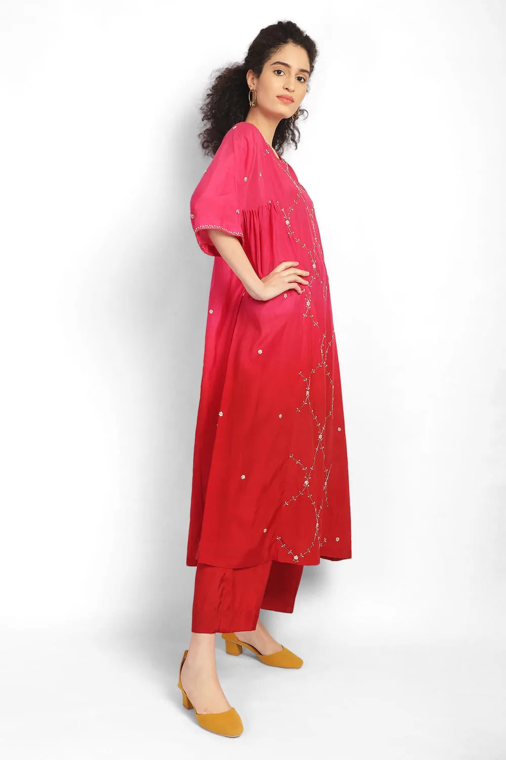 Red Jharokha  Kurta Co-ord