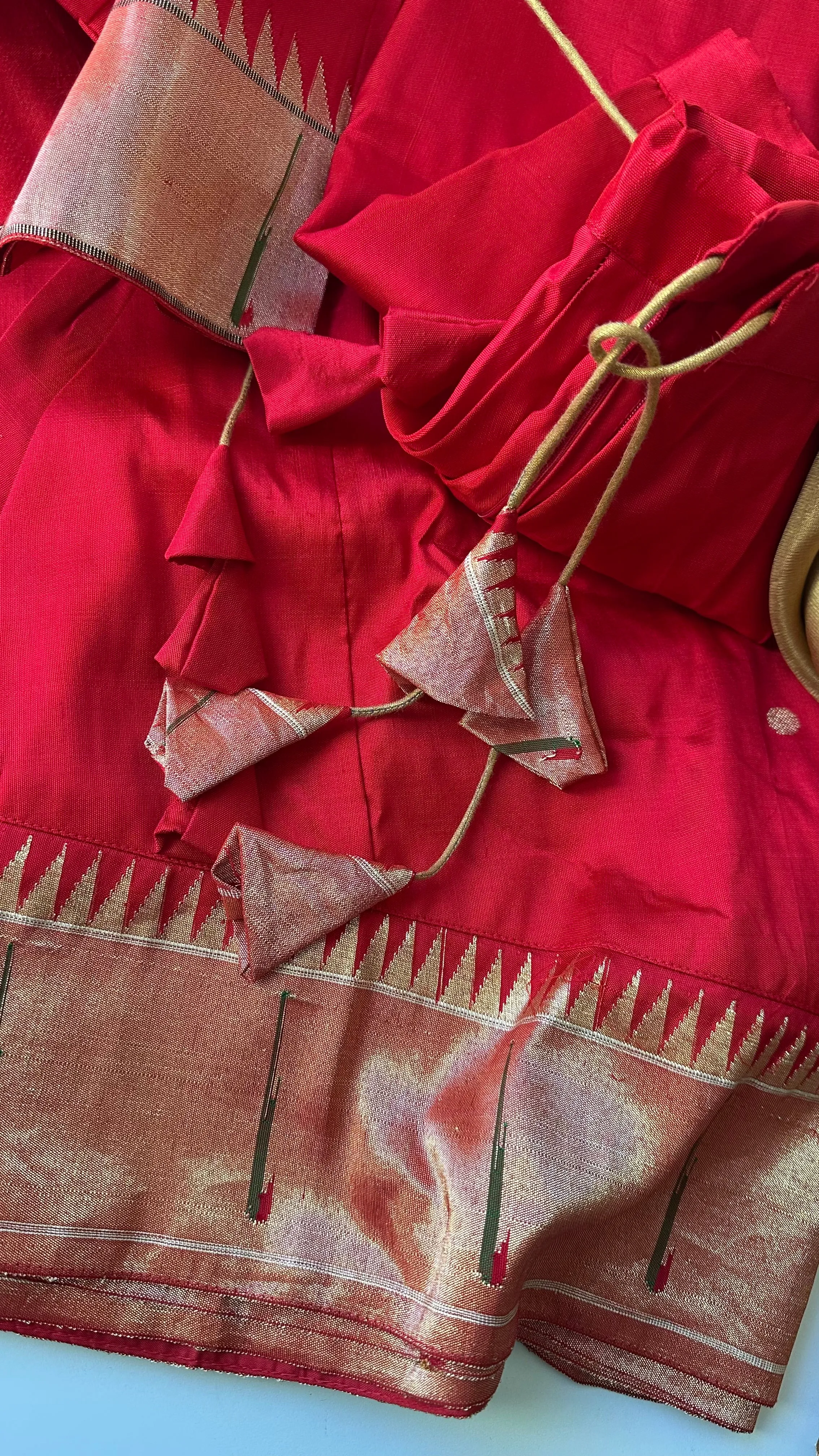 Red Pure Paithani pattu  pavadai lehenga gold zari online usa weddings