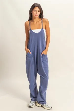 Relaxed Fit Mineral Washed Overalls with Pockets