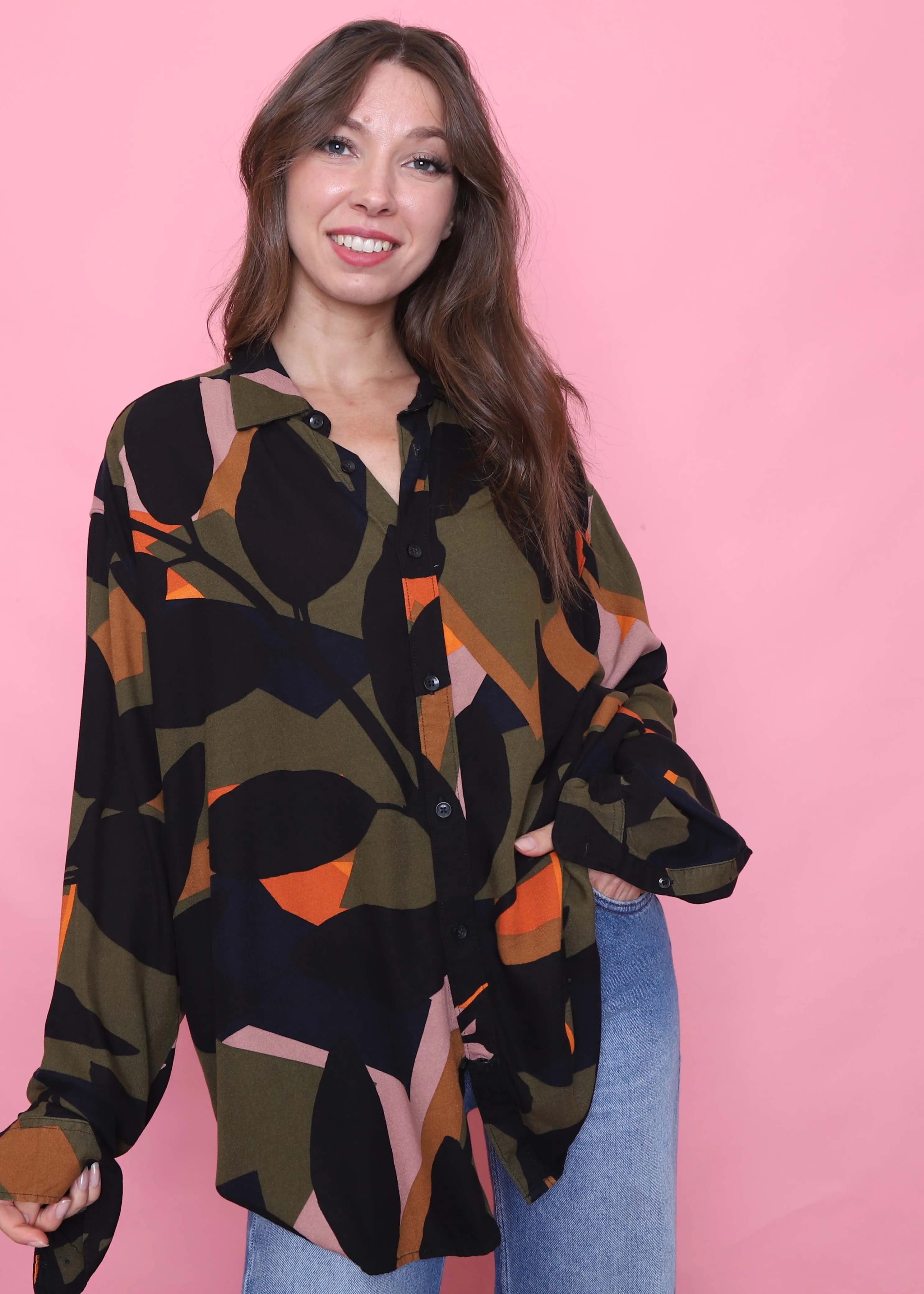 Retro Patterned Long Sleeve Shirt