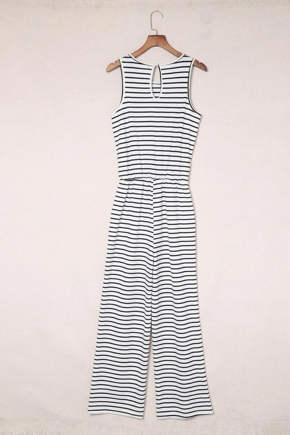 Round Neck Sleeveless Women's Striped Jumpsuit