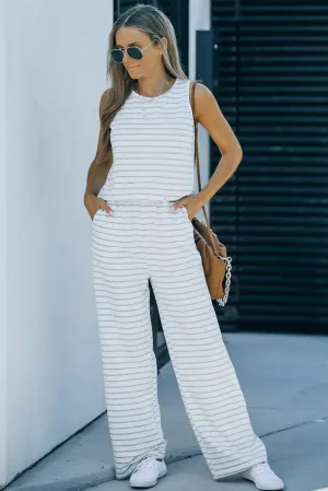 Round Neck Sleeveless Women's Striped Jumpsuit