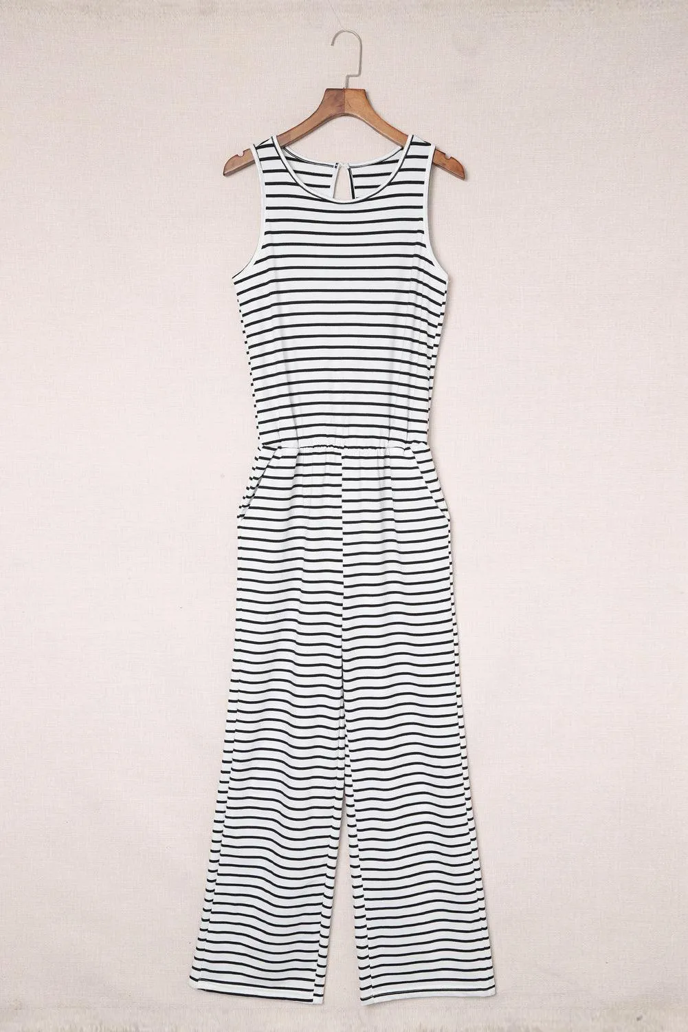 Round Neck Sleeveless Women's Striped Jumpsuit
