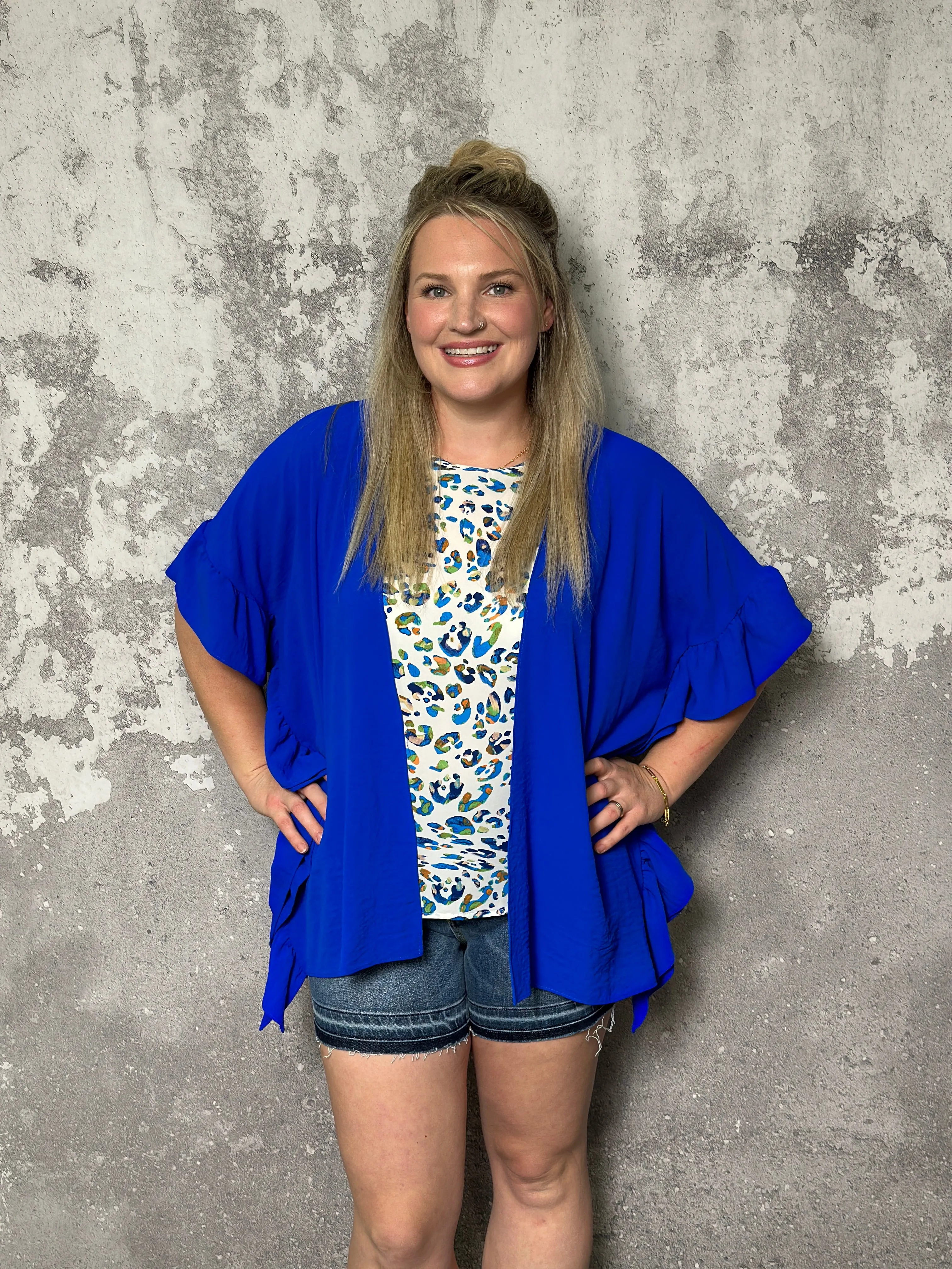 Ruffle Kimono - Royal Blue (Small - 3X) FINAL SALE