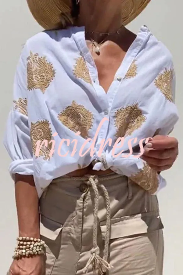 Rustic Unique Printed Button Panel Short Sleeve Shirt
