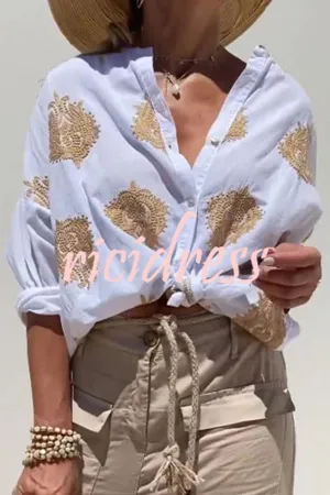 Rustic Unique Printed Button Panel Short Sleeve Shirt