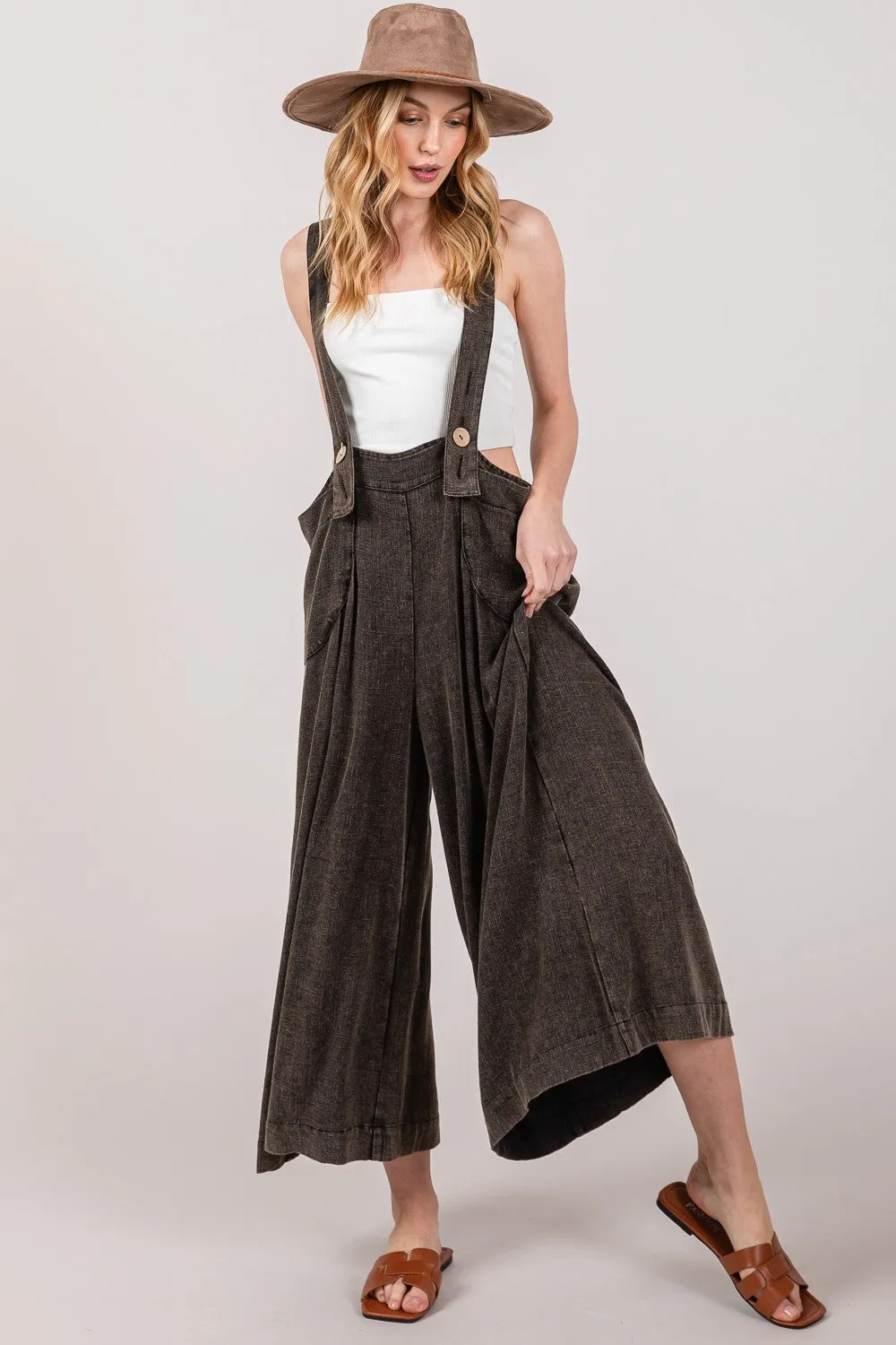 SAGE   FIG Ash Black Wide Strap Wide Leg Overalls