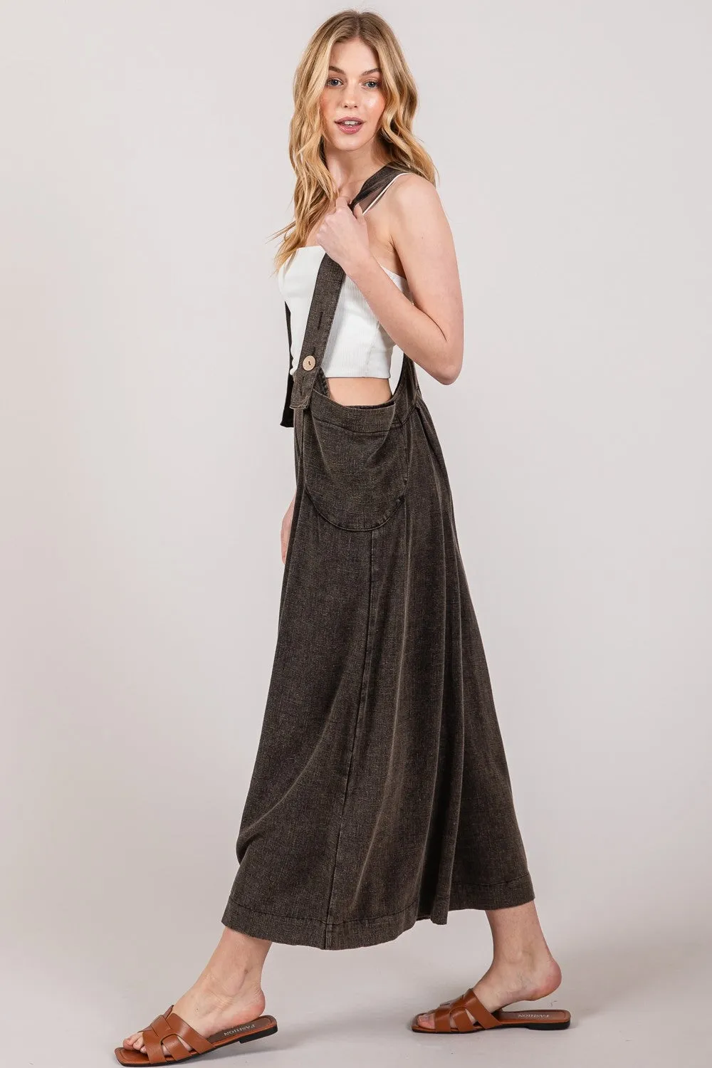 SAGE   FIG Ash Black Wide Strap Wide Leg Overalls