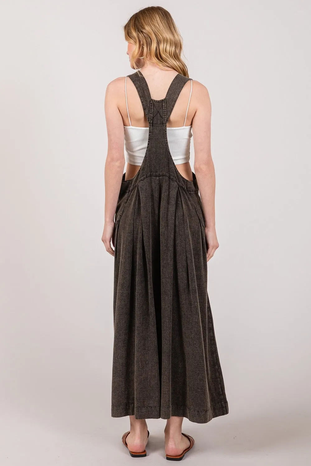 SAGE   FIG Ash Black Wide Strap Wide Leg Overalls