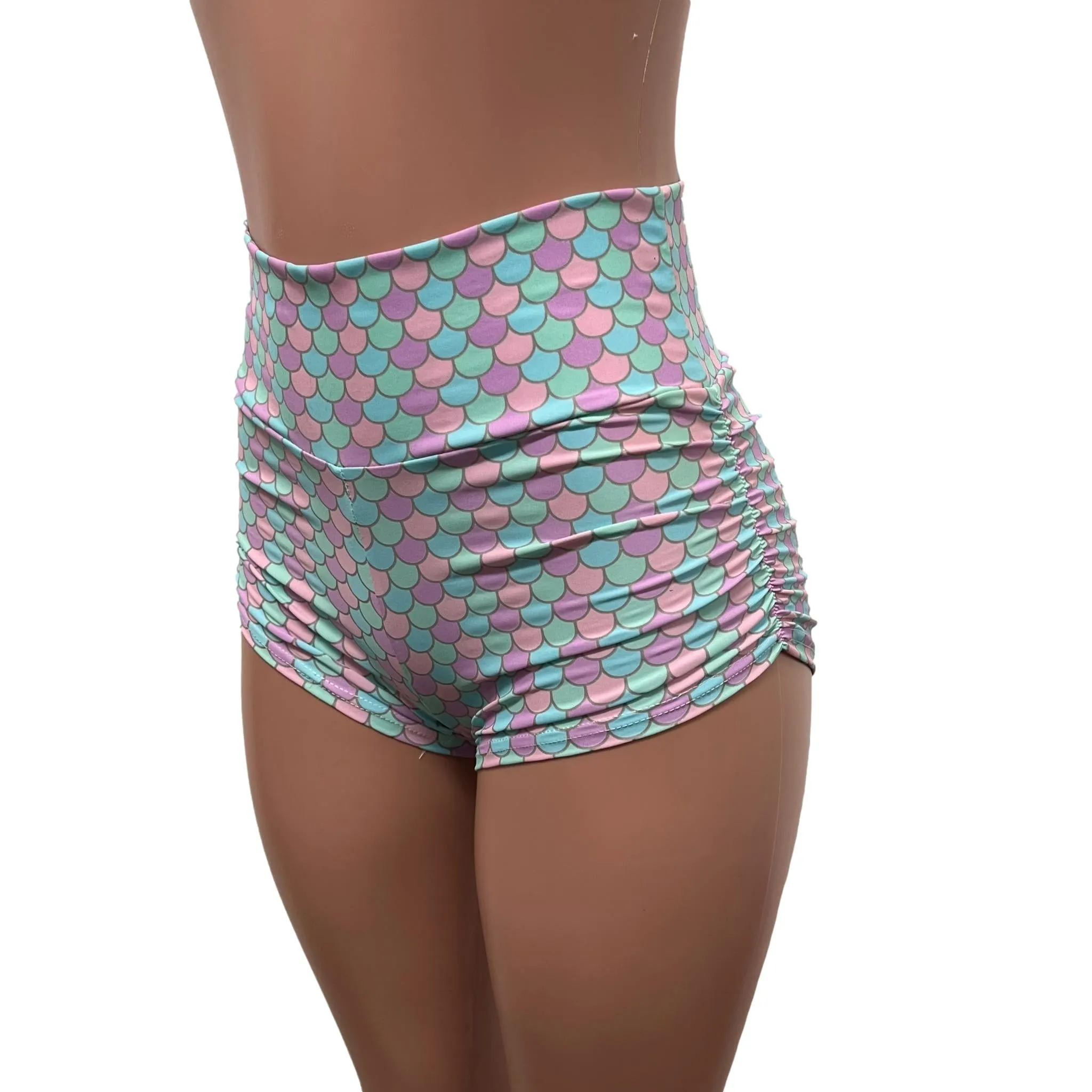 SALE - XS High Waisted Pastel Mermaid Ruched Booty Shorts