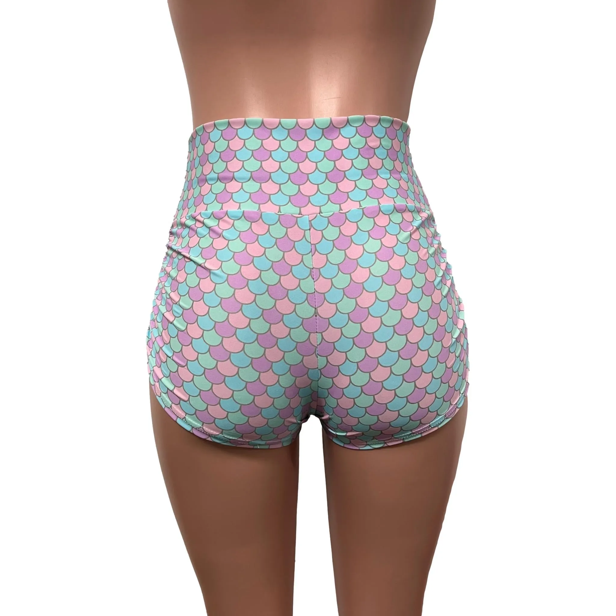 SALE - XS High Waisted Pastel Mermaid Ruched Booty Shorts