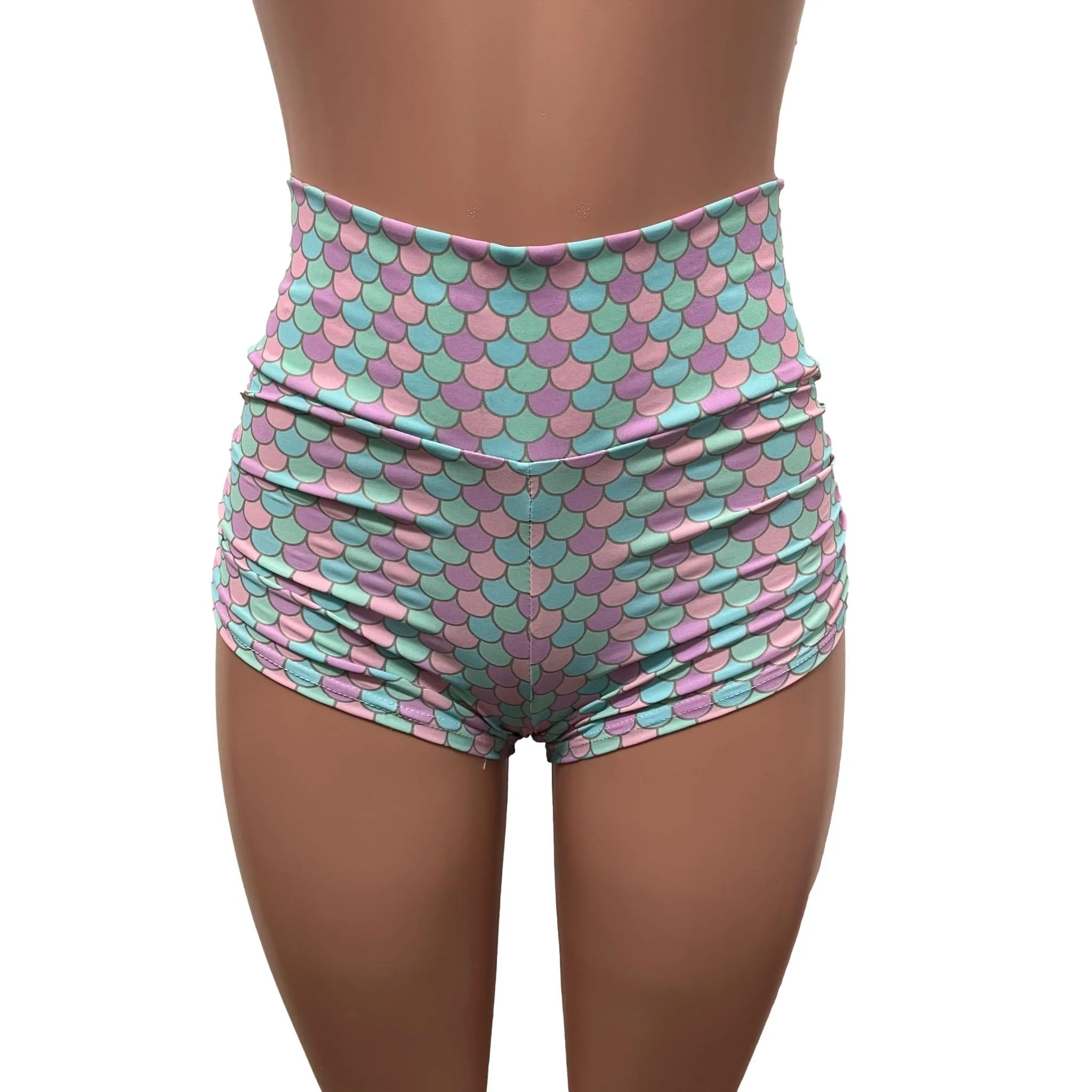 SALE - XS High Waisted Pastel Mermaid Ruched Booty Shorts