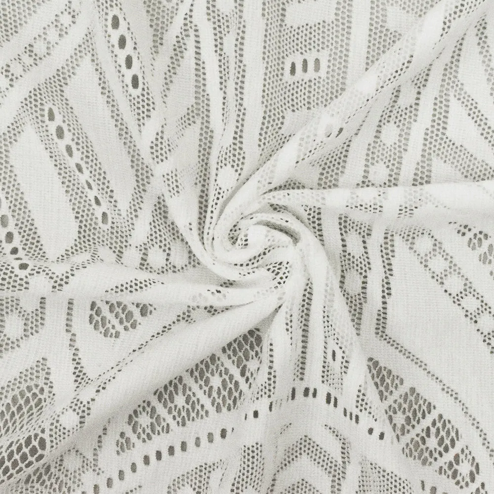 Salt Ivory Tribal Stretch Nylon Lace Knit Fabric