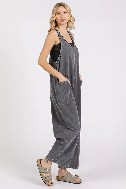 Scoop Neck Wide Leg Overalls