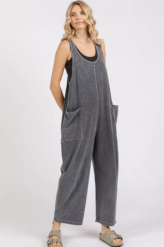 Scoop Neck Wide Leg Overalls