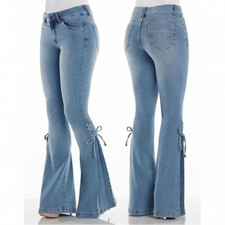 Sexy Plus Size Flare High Waist Denim Strap Pants