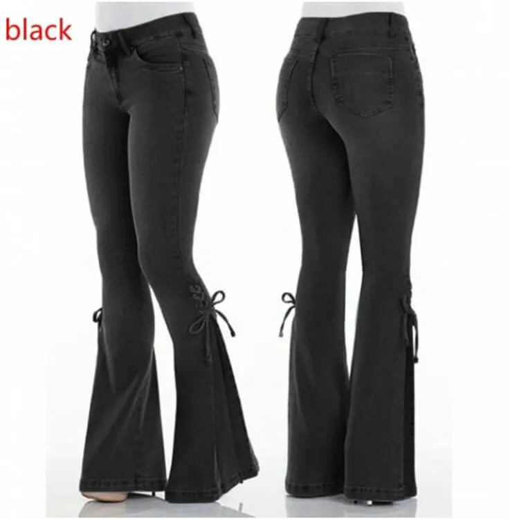 Sexy Plus Size Flare High Waist Denim Strap Pants