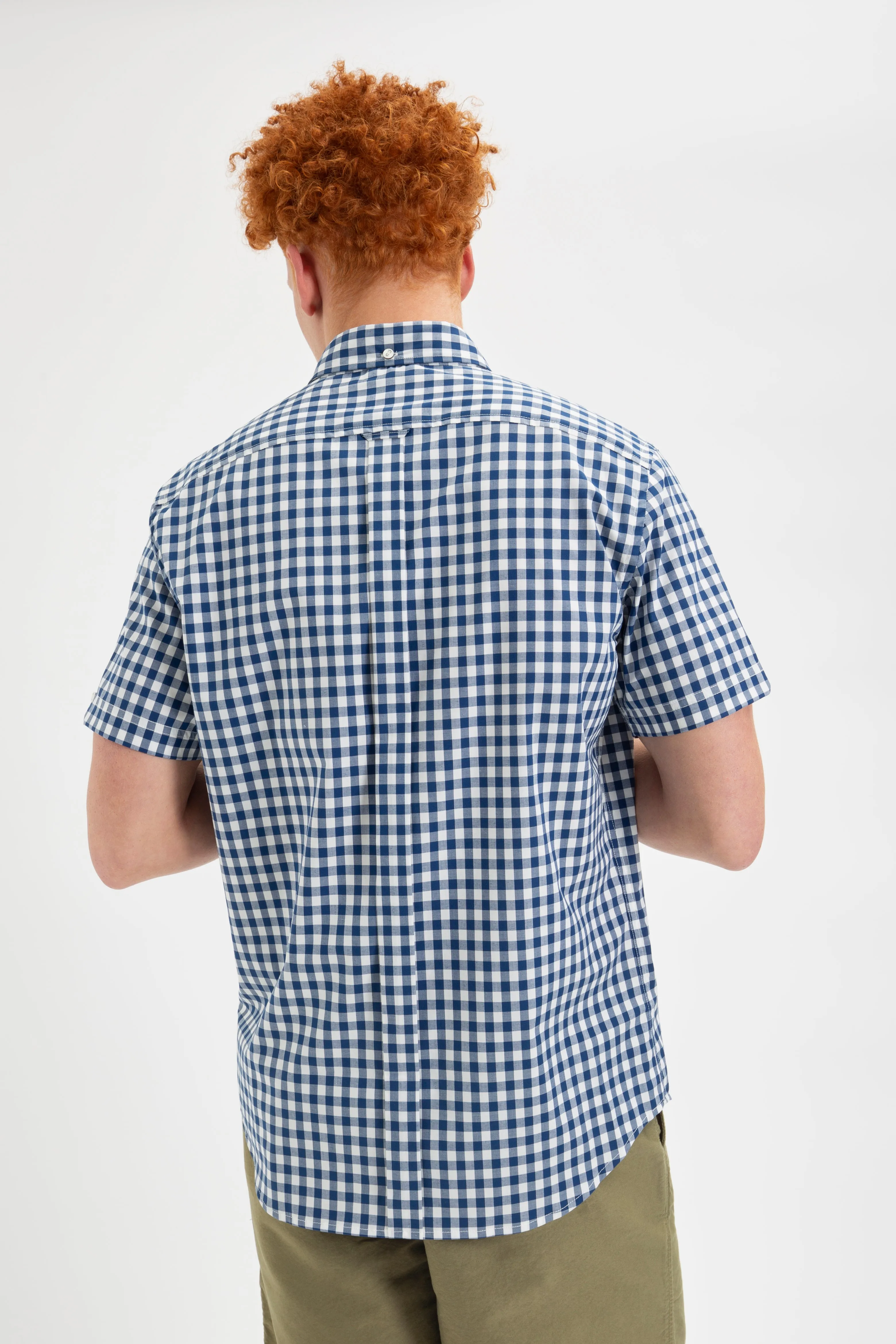 Short Sleeve House Poplin Gingham Shirt - Navy