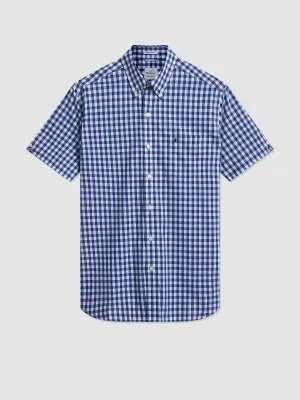 Short Sleeve House Poplin Gingham Shirt - Navy