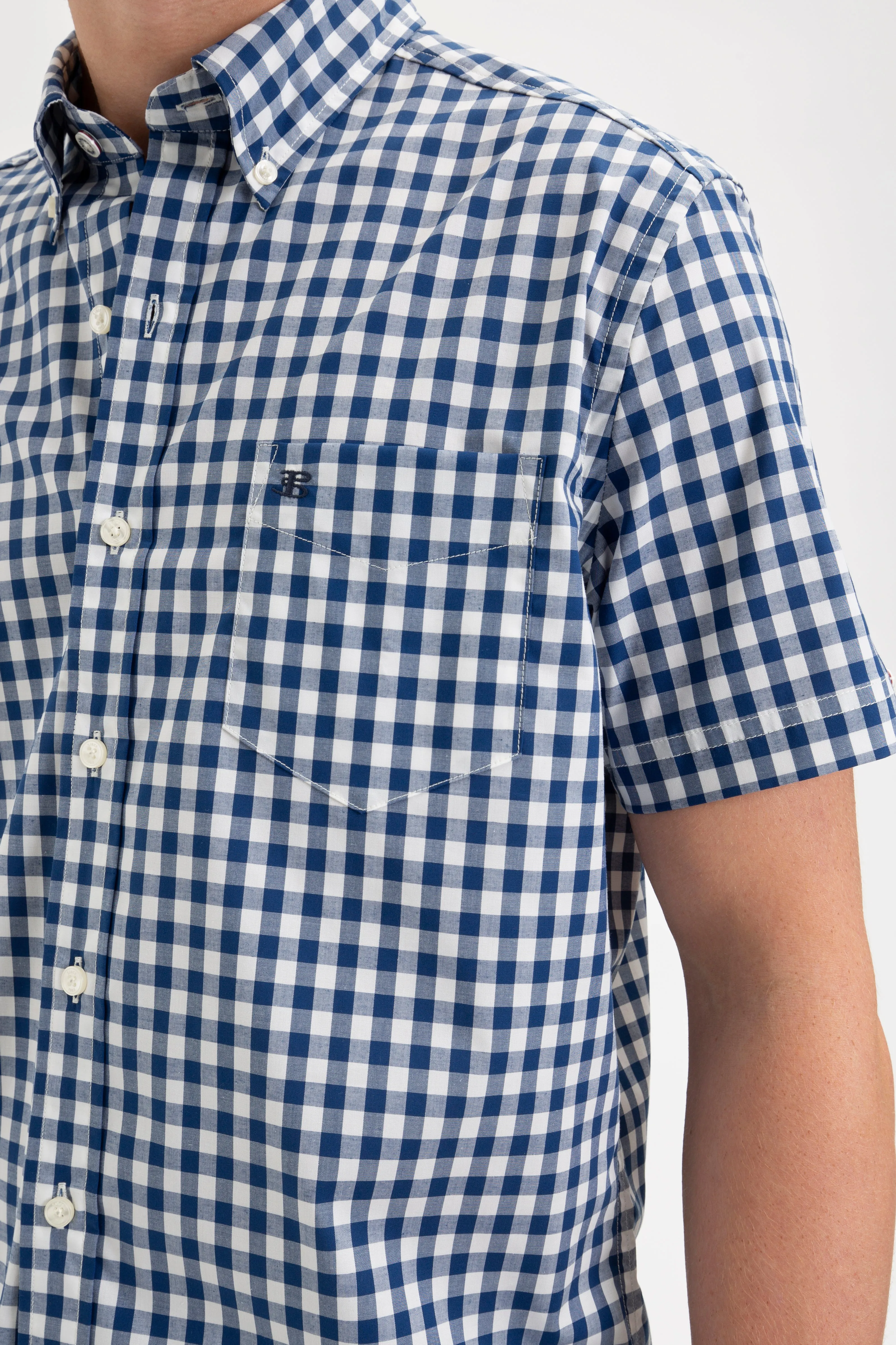 Short Sleeve House Poplin Gingham Shirt - Navy