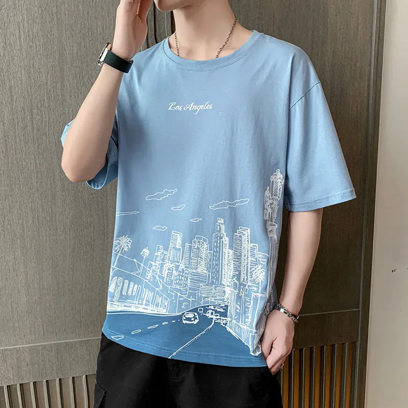 Short Sleeve T-Shirt Trendy Summer Half Sleeved Silk Tops Couple T-Shirt