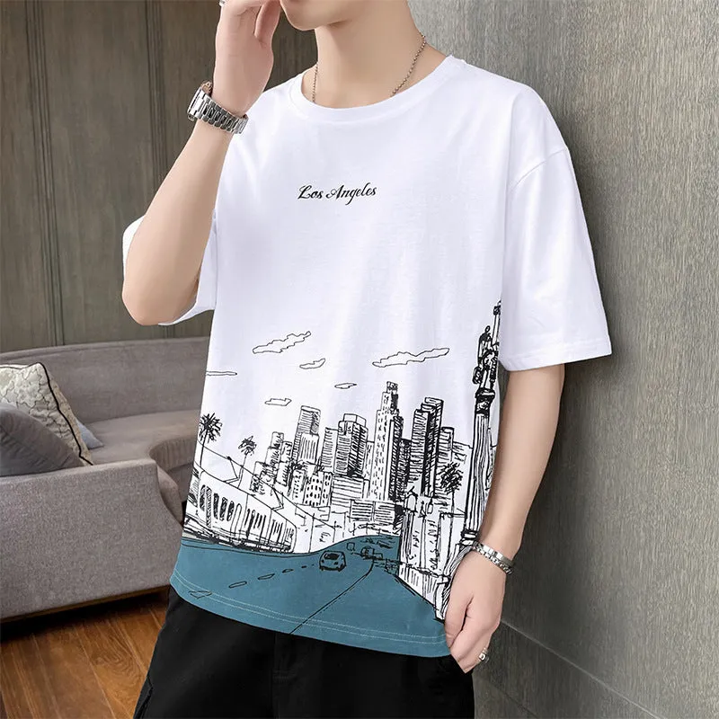 Short Sleeve T-Shirt Trendy Summer Half Sleeved Silk Tops Couple T-Shirt