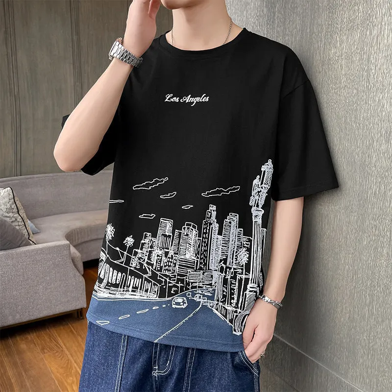 Short Sleeve T-Shirt Trendy Summer Half Sleeved Silk Tops Couple T-Shirt