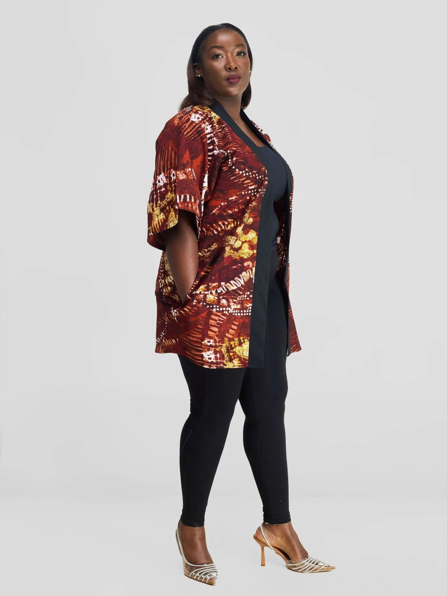 Simbaress Kazungu Short Kimono - Brown Print
