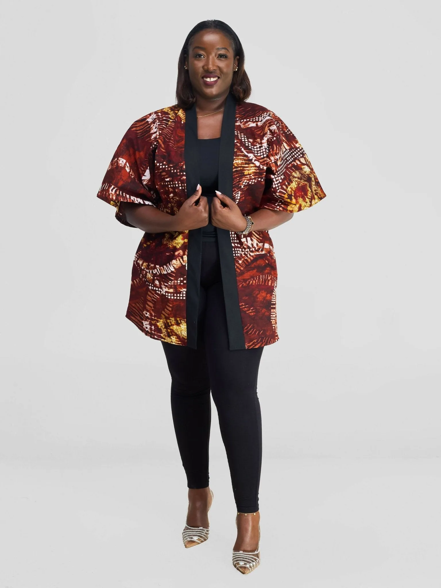 Simbaress Kazungu Short Kimono - Brown Print