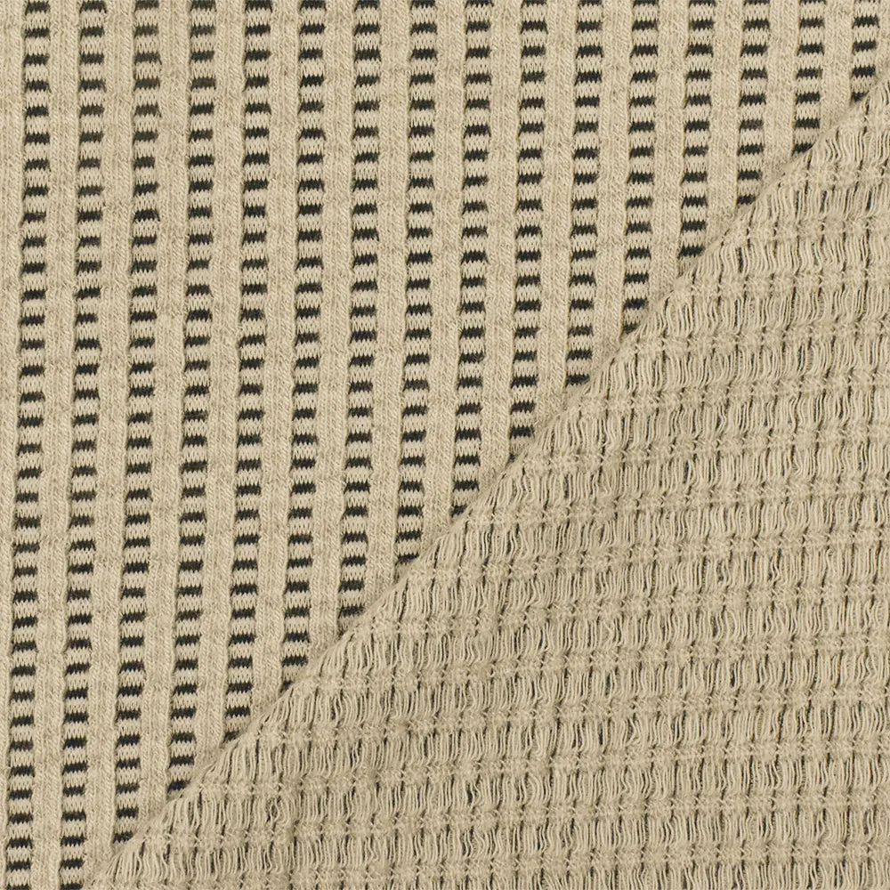 Simple Beige-Black-White 3D Stripe Stretch Knit Fabric
