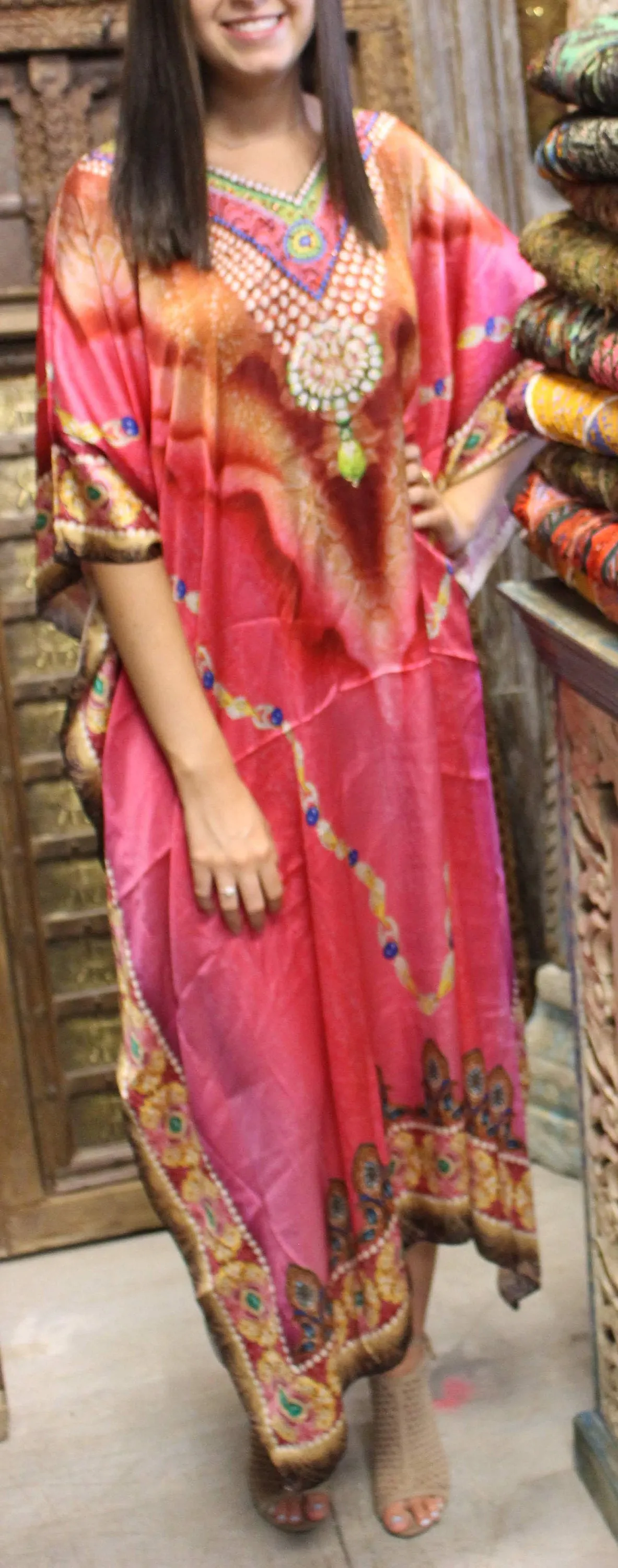 Soft Maxi Caftan Dresses V Neck Kimono Kaftan SIZE