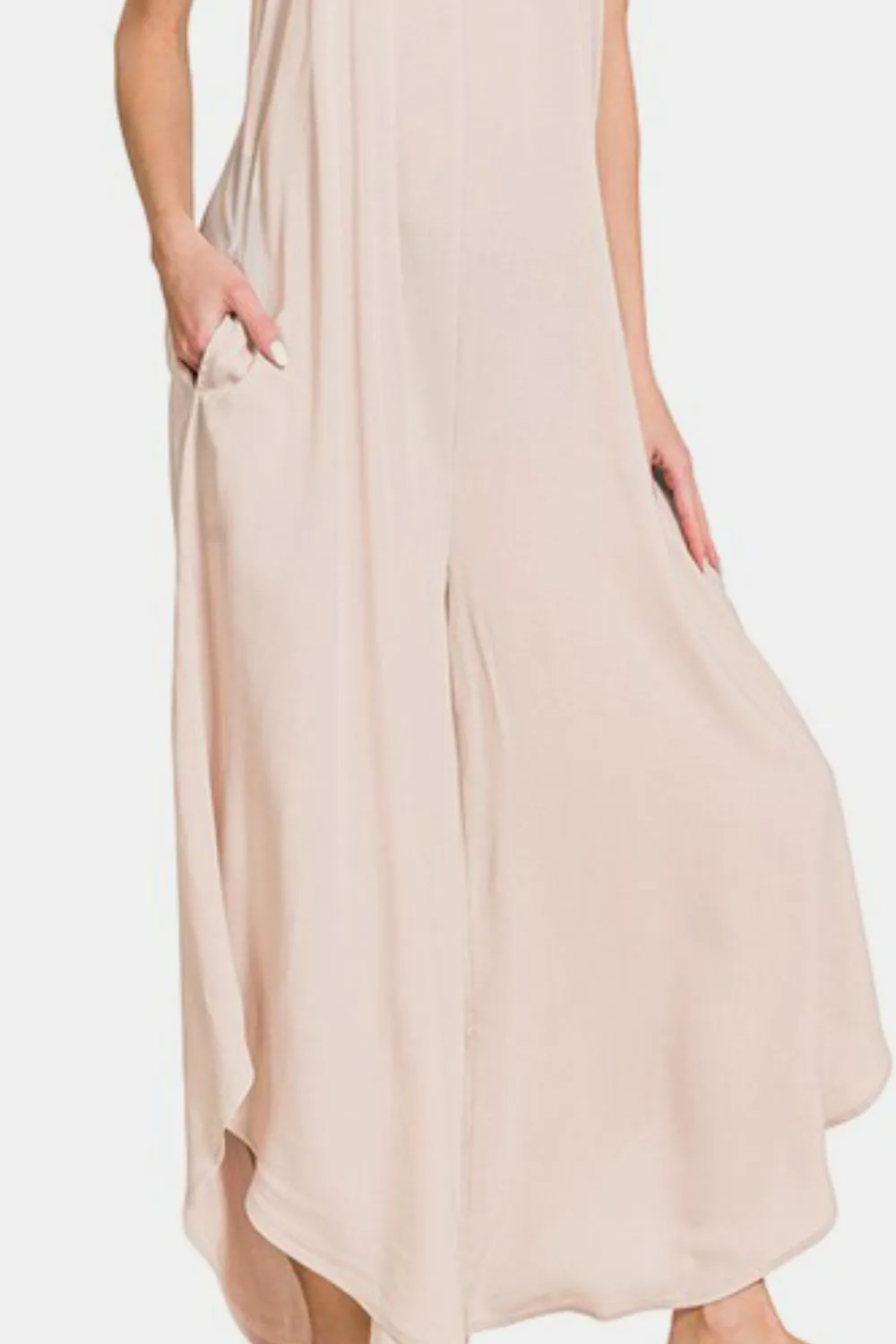 Spaghetti Strap Wide Leg Overalls with Pockets