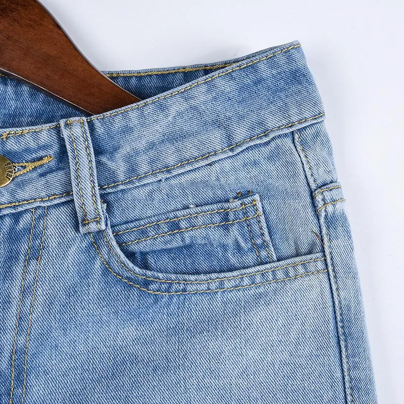 Summer High Waist Ripped Cutout Denim Pants