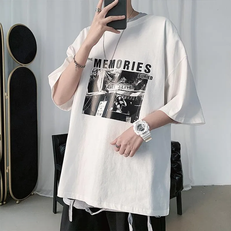 Summer T-Shirt INS Trendy Black Short Sleeve Loose Nightclubs Mid-Length Tops T-Shirt